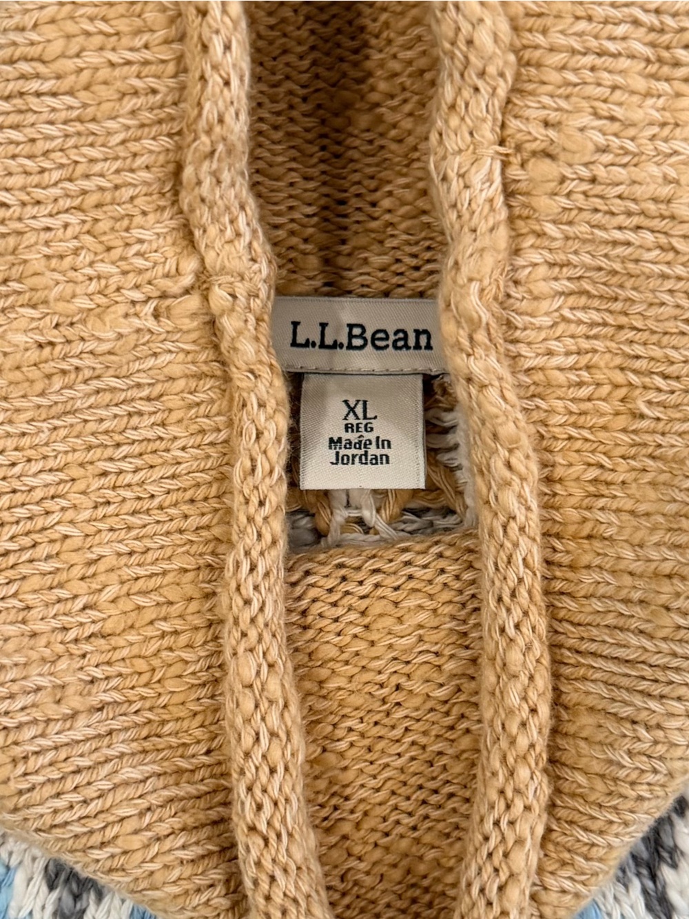 L.L.Bean Nordic Fair Isle Tan Mock Neck Cotton Sweater XL - Picture 2 of 7